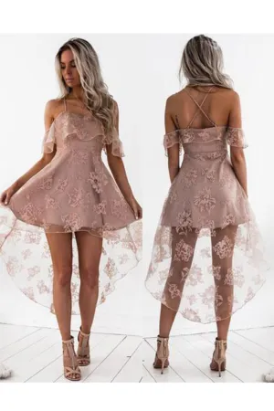 2024 Homecoming Dresses A Line Spaghetti Straps Lace Asymmetrical