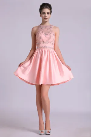 2024 Scoop A Line Homecoming Dresses Satin Short