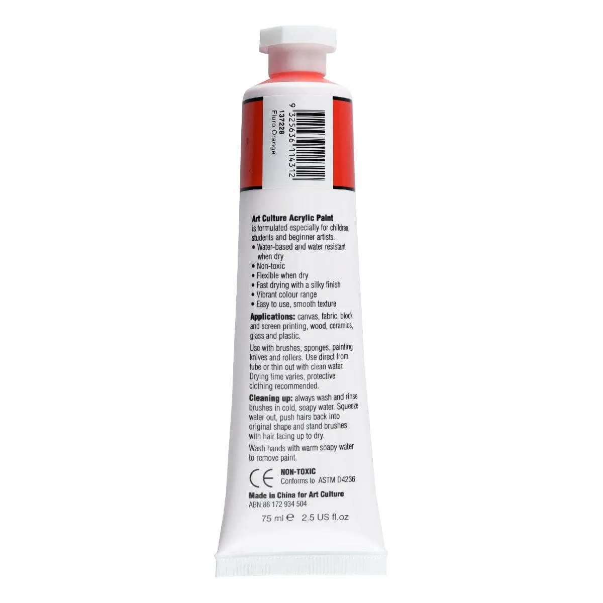 Art Culture Acrylic Paint Fluro Orange 75ml