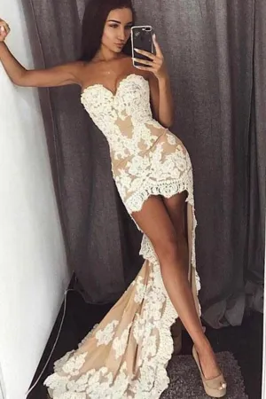 Asymmetrical Prom Dresses Sheath Sweetheart With Appliques