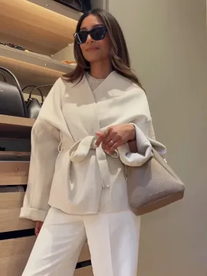 Autumn Collar Belt Pink Women's Wool Coats Thick Warm Casual Long Sleeved V-neck Jackets Female Commute Office Streetwears