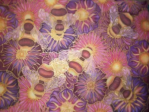 Bees & Flowers Art Print - Purple Yellow Bees Print- Bumble Bee Print