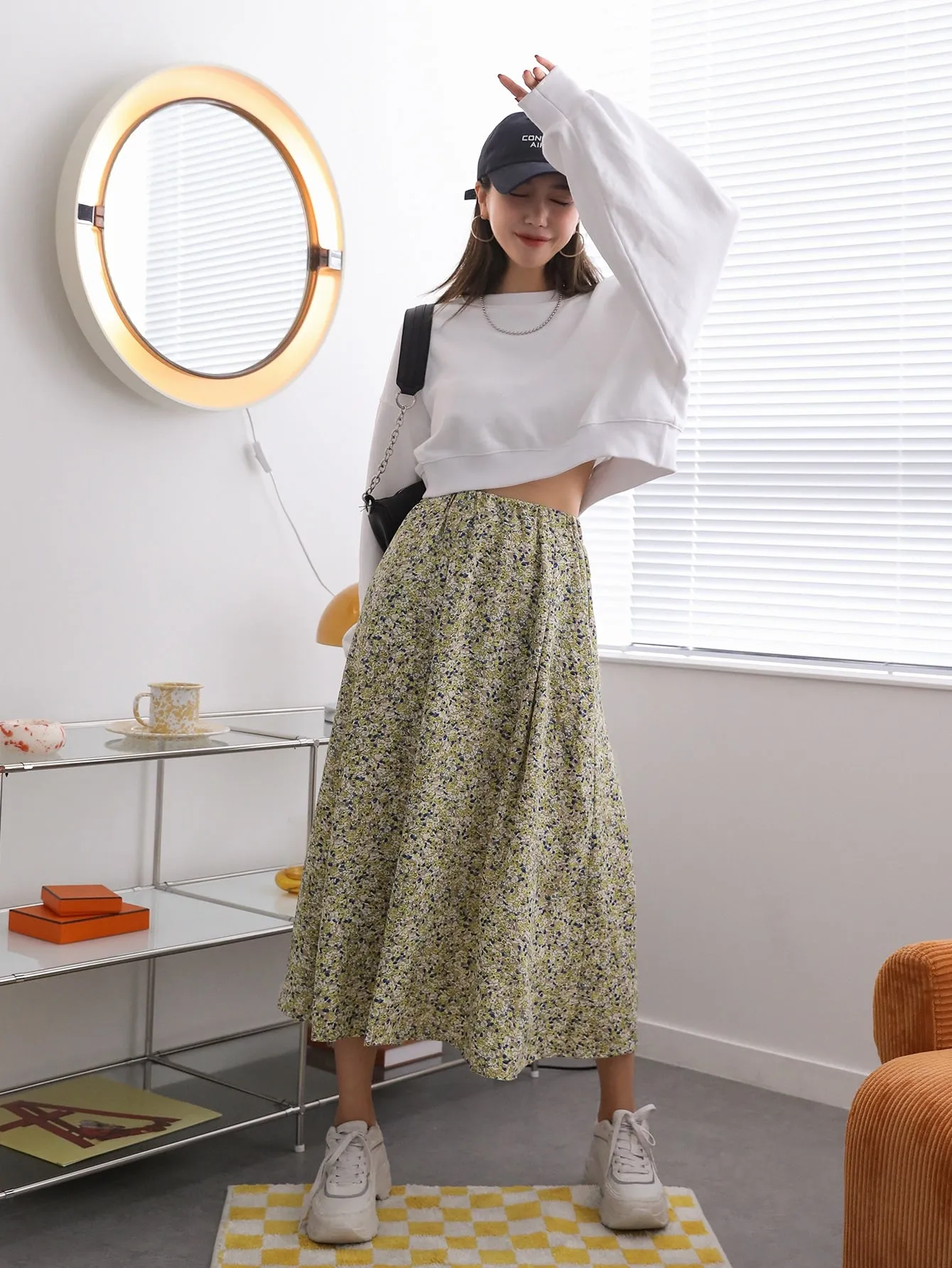 Boho Ditsy Floral High Waist Midi Women Skirts