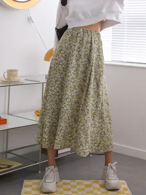Boho Ditsy Floral High Waist Midi Women Skirts