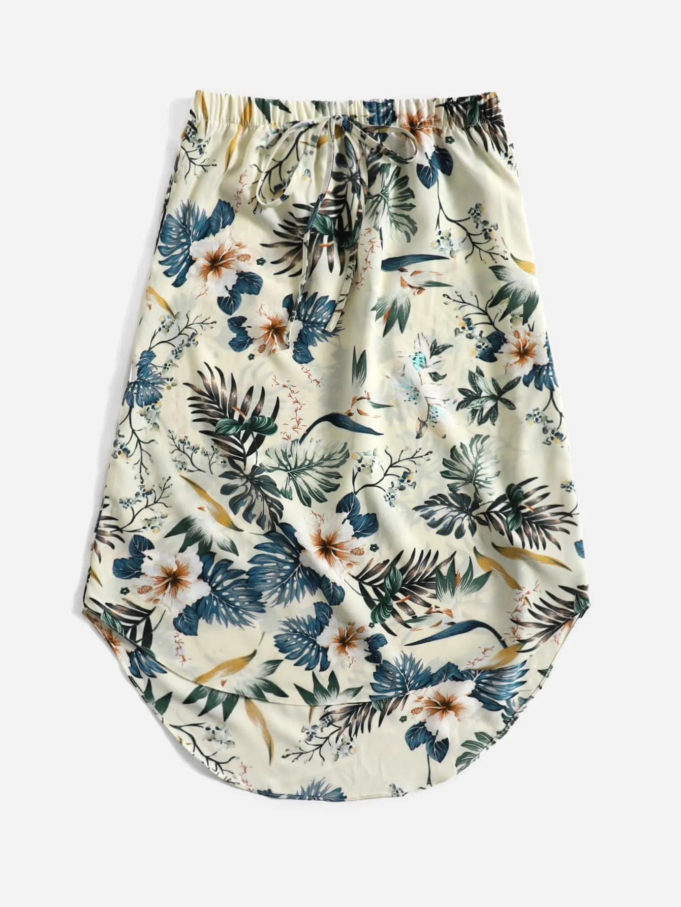Boho Floral High Low Natural Short Women Skirt