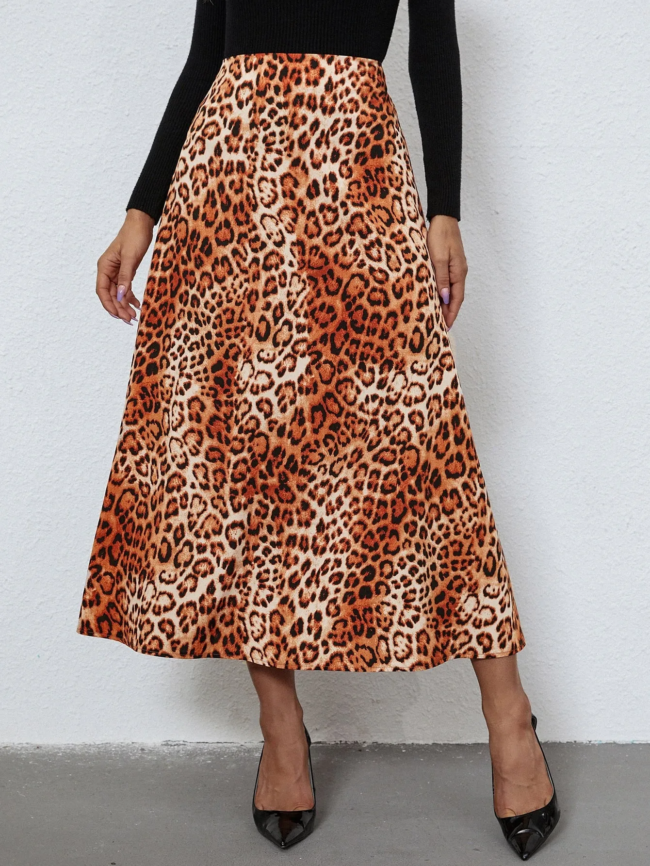 Boho Leopard High Waist Midi Women Skirt