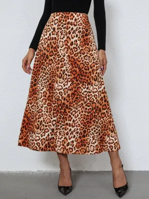 Boho Leopard High Waist Midi Women Skirt