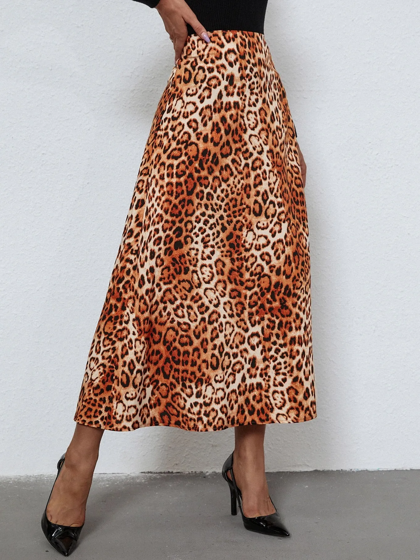 Boho Leopard High Waist Midi Women Skirt