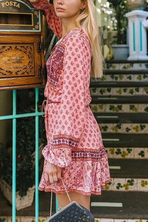 Boho Print Long Sleeve Skirts Set