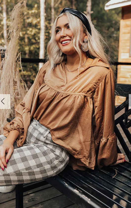 Brown Lantern Sleeve Boho Top