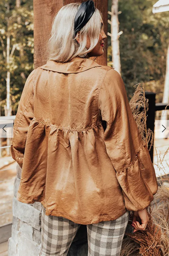 Brown Lantern Sleeve Boho Top