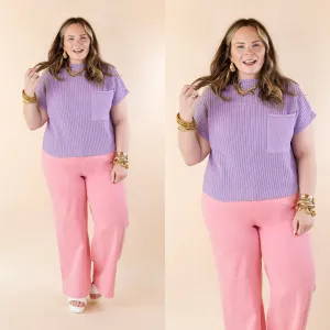 City Sights Cap Sleeve Summer Sweater Top with Pocket in Purple
