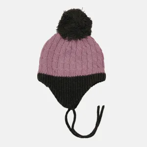 Color Kids Baby Hat with wool pom-pom - Lilac/charcoal