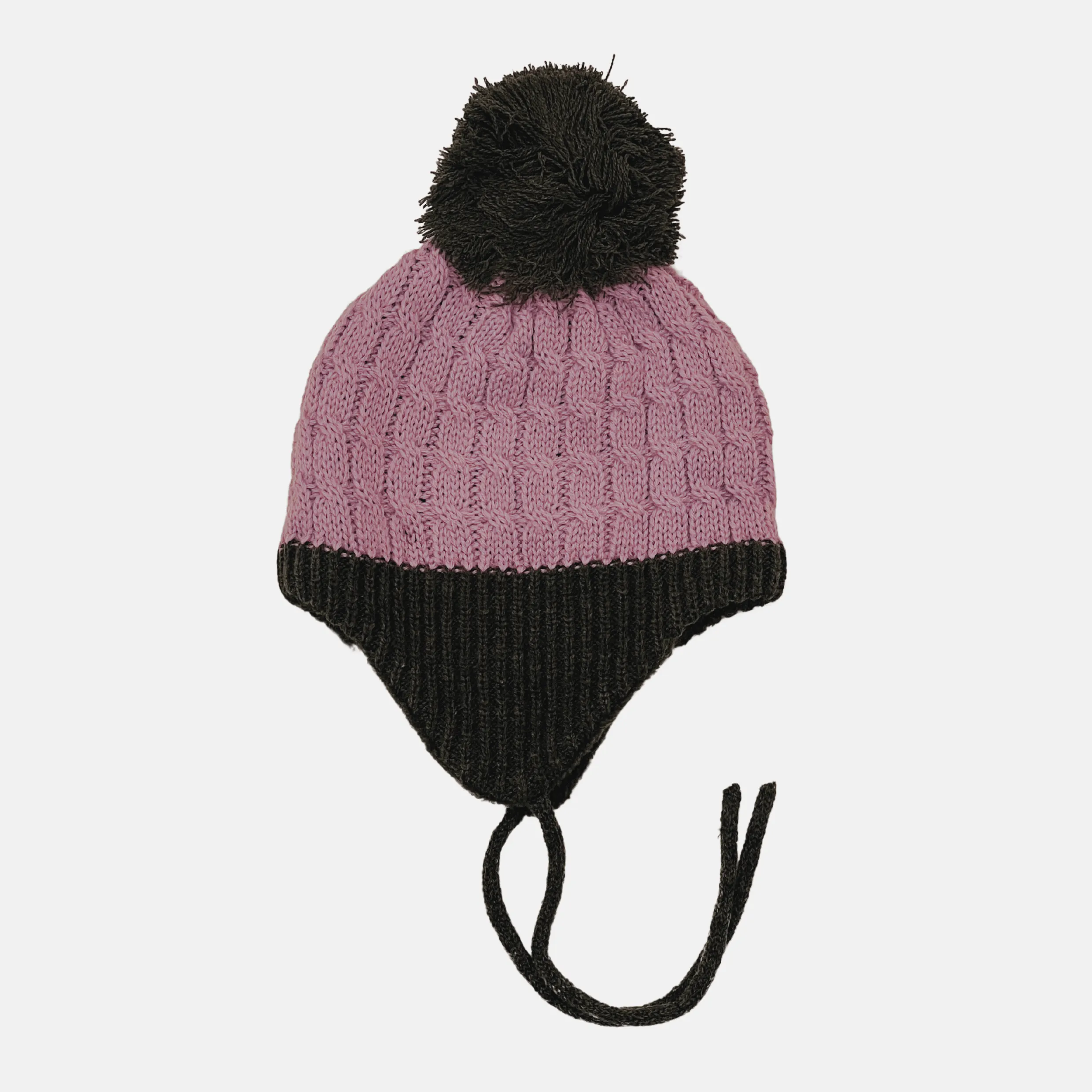 Color Kids Baby Hat with wool pom-pom - Lilac/charcoal