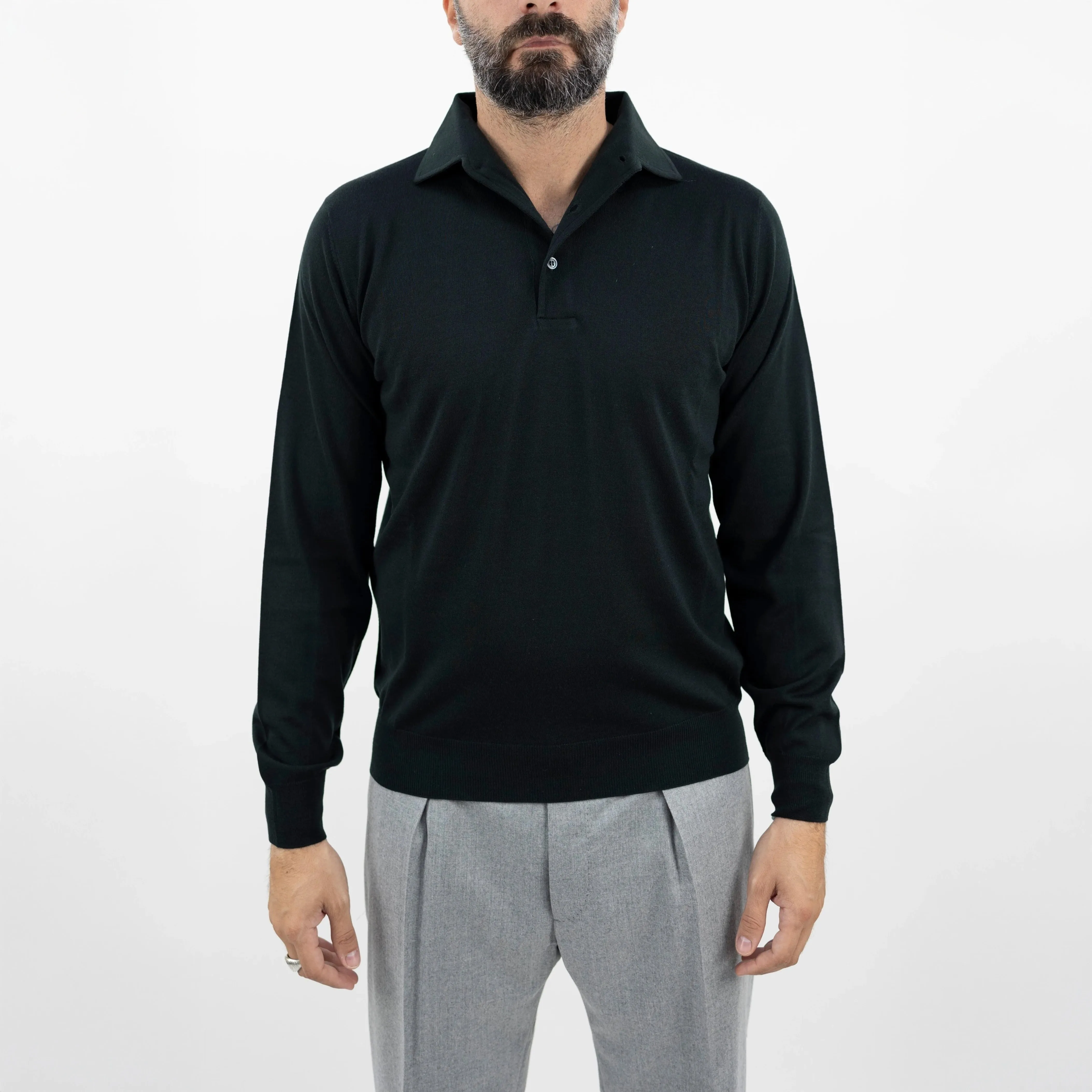 Deep Green Royal Merino Wool Polo Shirt - FILIPPO DE LAURENTIIS