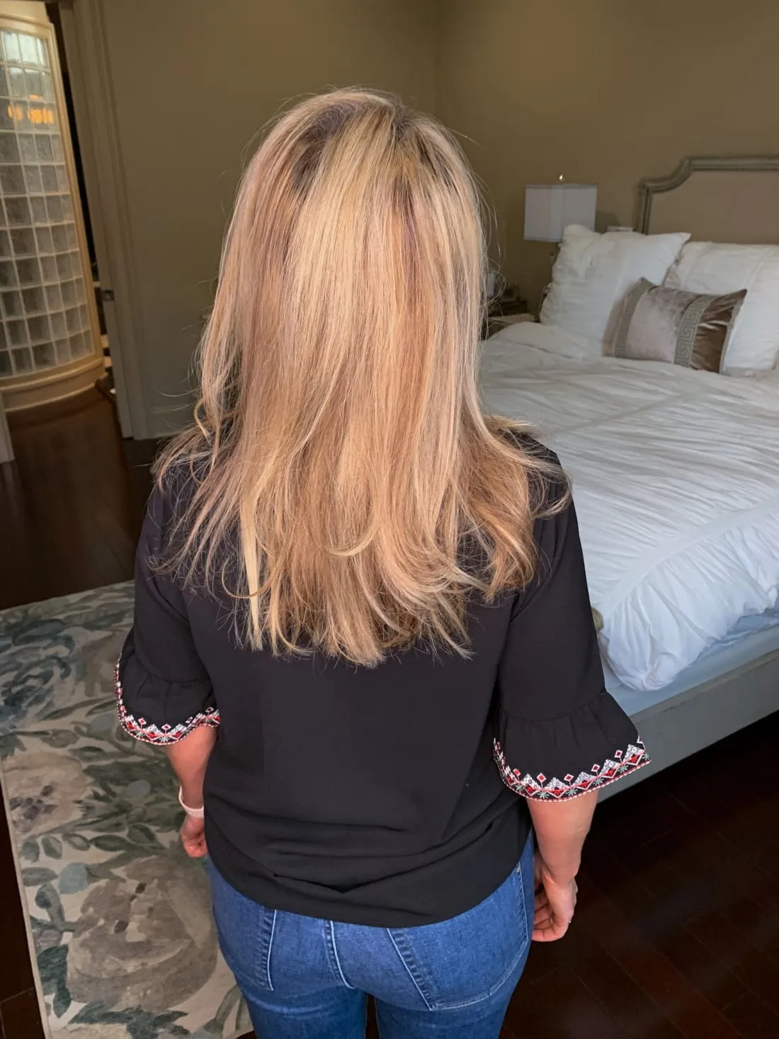 Embroidered Top with Short Bell Sleeves