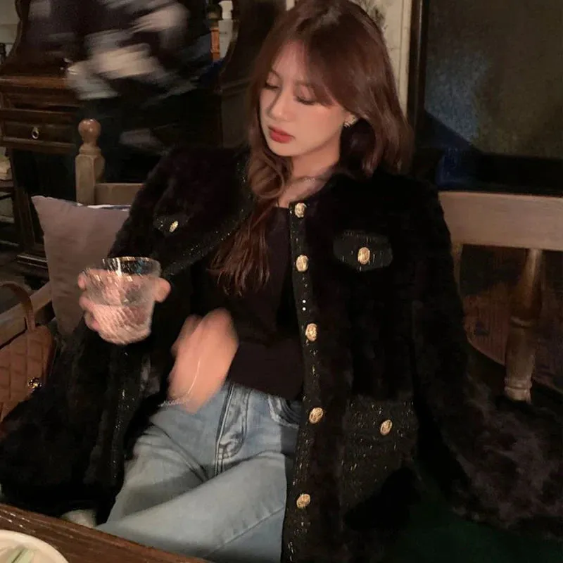 Fashionkova Lucyever Korean Fashion Lamb Wool Coats Women Streetwear O-Neck Faux Fur Jackets Woman 2023 Autumn Winter Thick Warm Plush Coat