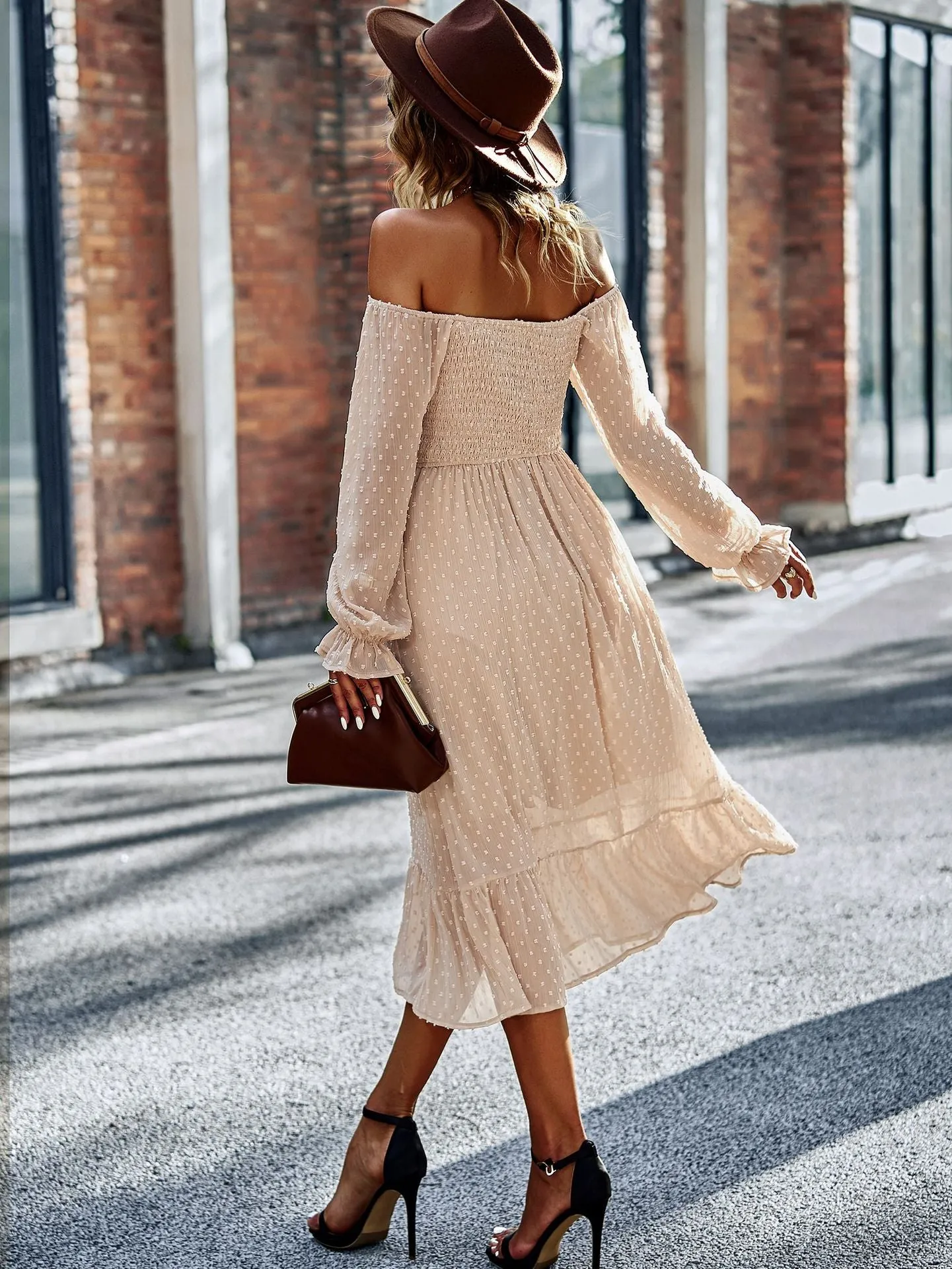 FashionSierra - Chic Lace Lantern Sleeve Ruffles Square Collar Dress
