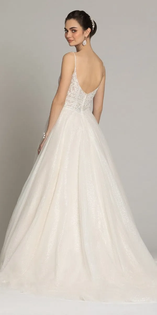 Floral Embroidered Glitter Tulle A-Line Gown