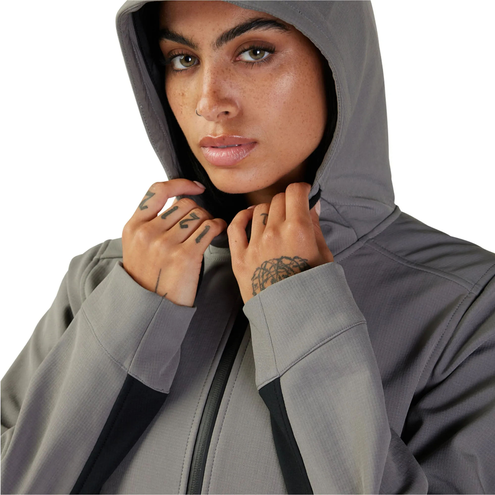 Fox Racing  Womens Pit Softshell Jacket DWR 3 Layer Fabric Midweight Pewter