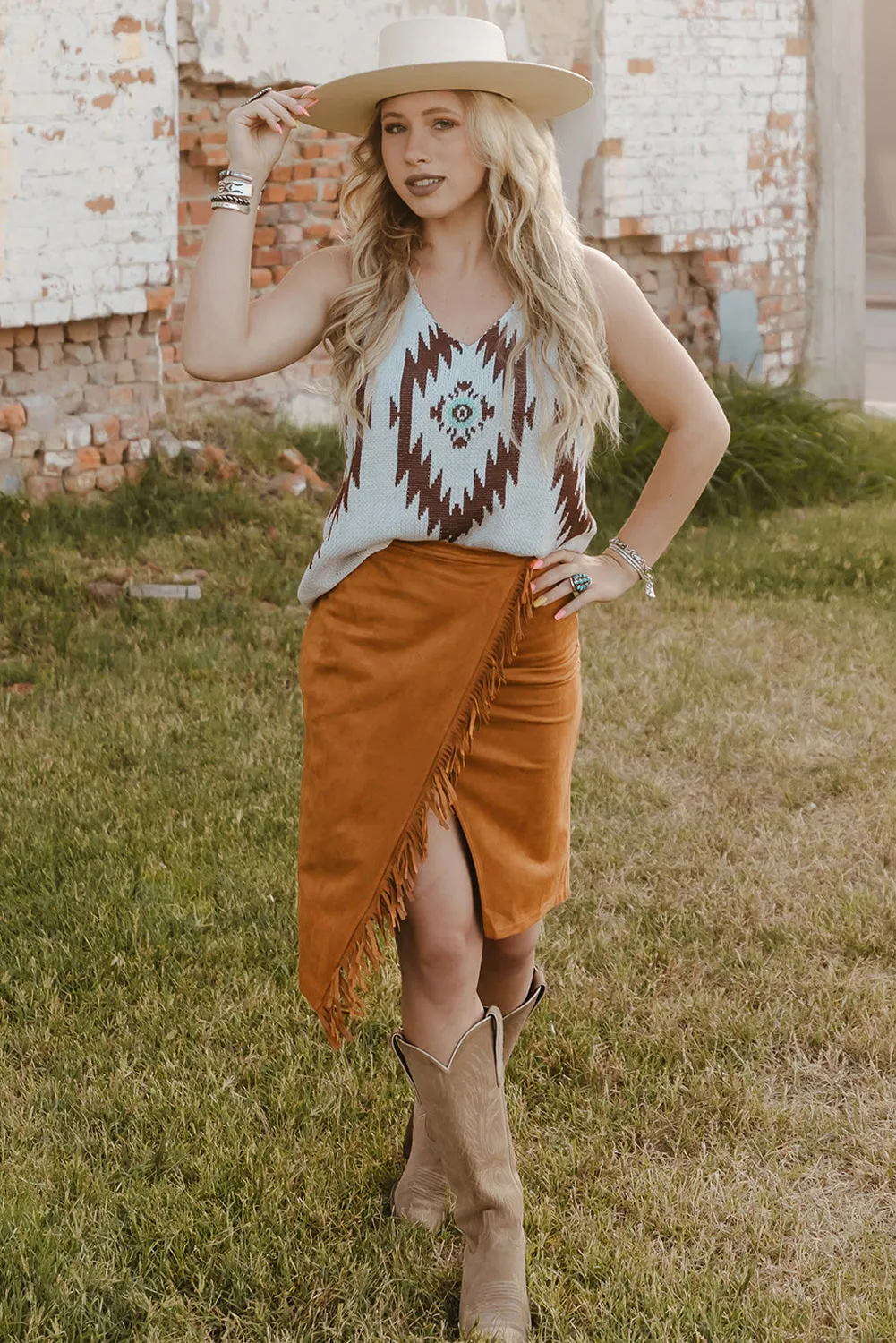 Fringe Trim Boho Wrap Skirt