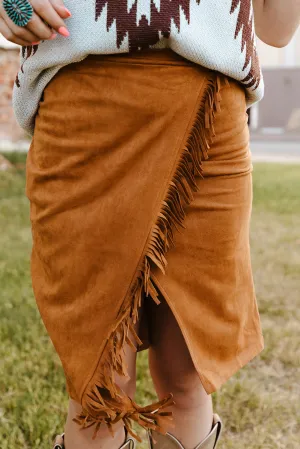 Fringe Trim Boho Wrap Skirt