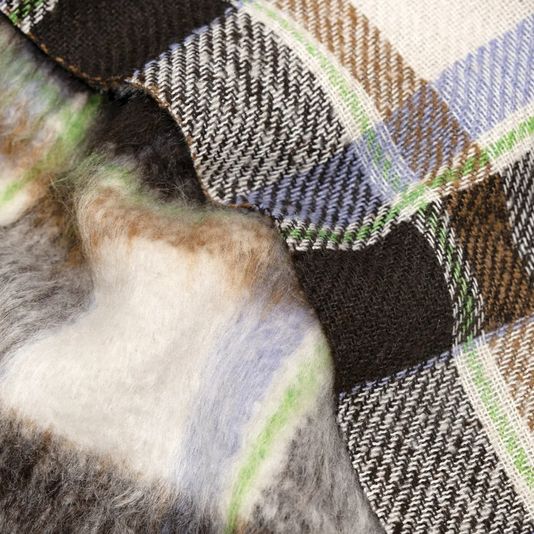 Fuzzy Plaid Coating - Chocolate/Periwinkle