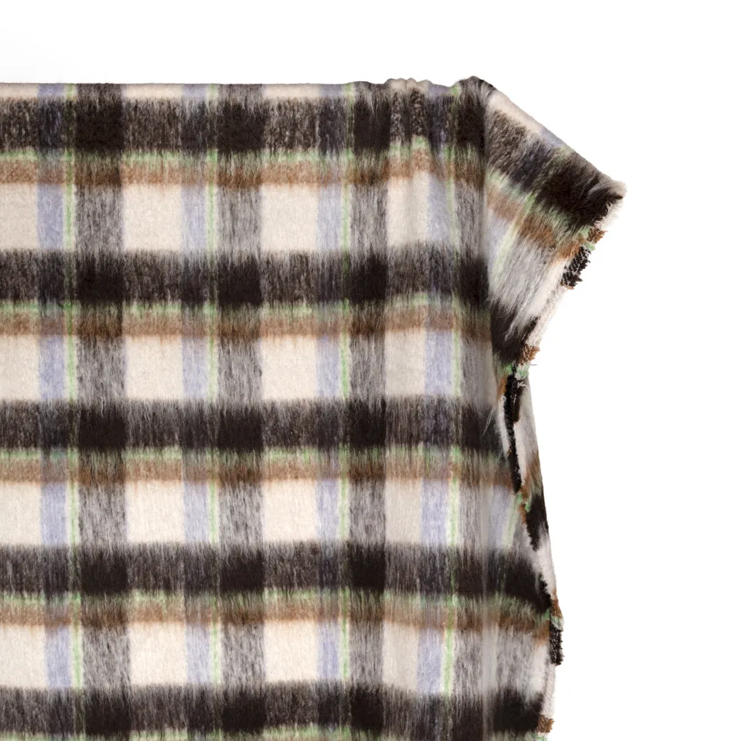 Fuzzy Plaid Coating - Chocolate/Periwinkle