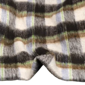 Fuzzy Plaid Coating - Chocolate/Periwinkle