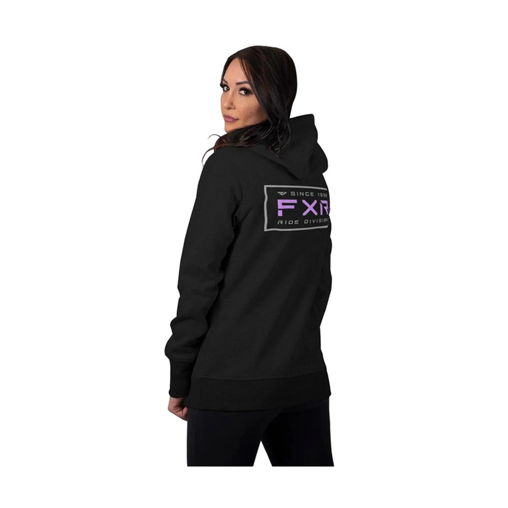 FXR  Black Lilac Womens Factory Ride Pullover Hoodie Lined Adjustable Hood Warm