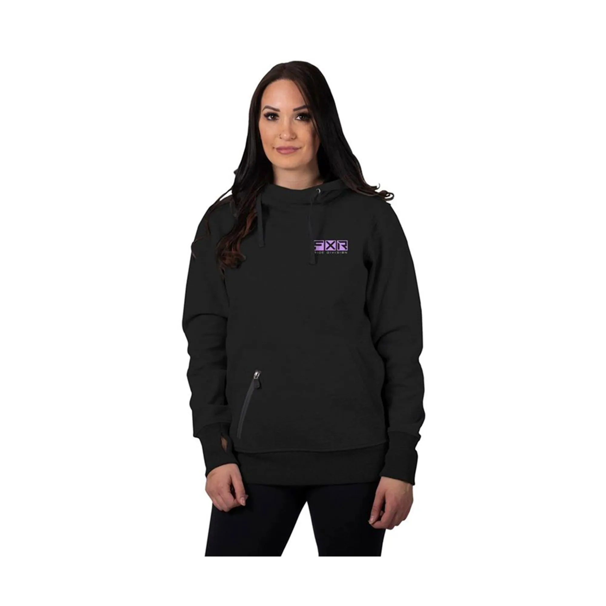 FXR  Black Lilac Womens Factory Ride Pullover Hoodie Lined Adjustable Hood Warm