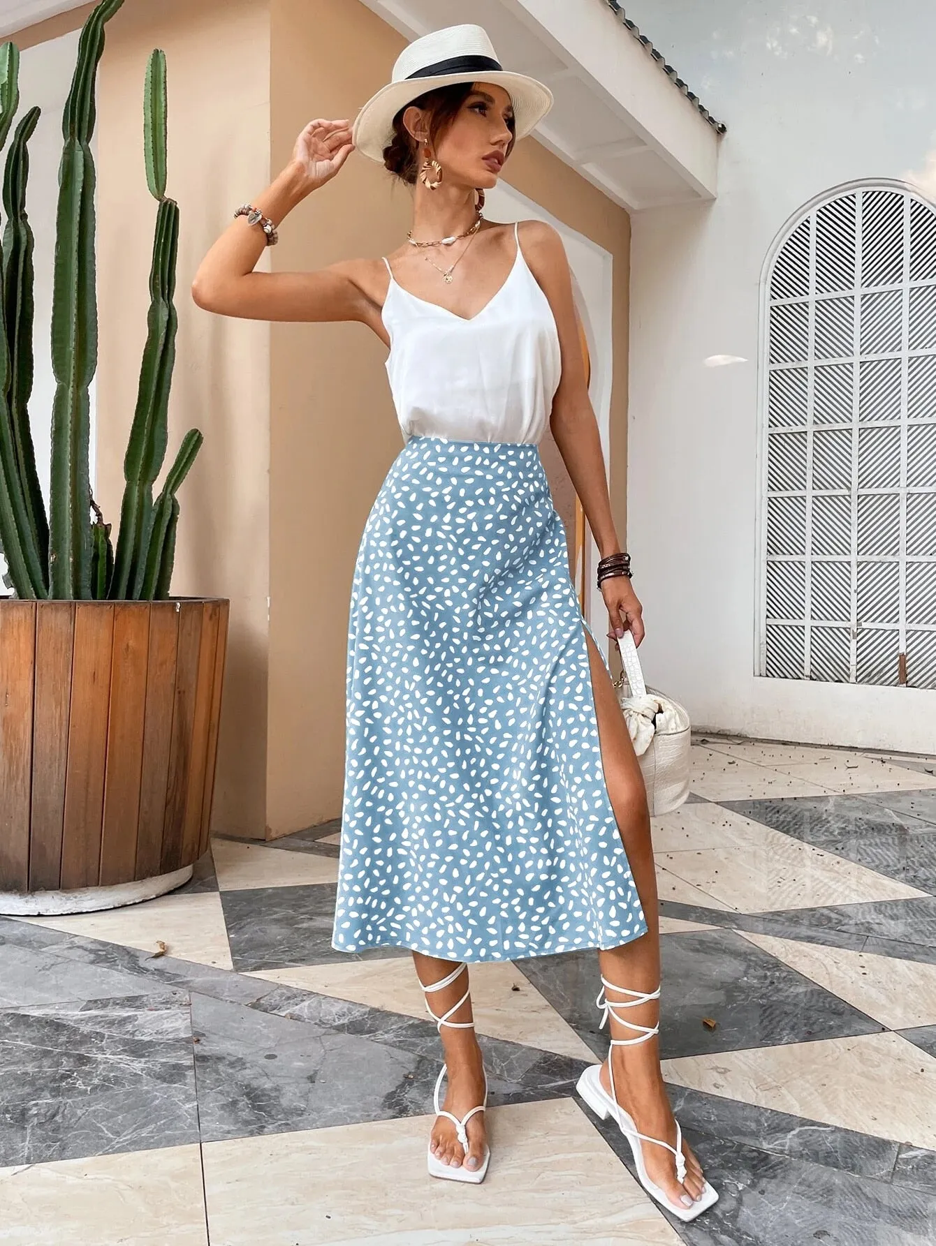 Green Boho Split Thigh Women Skirts