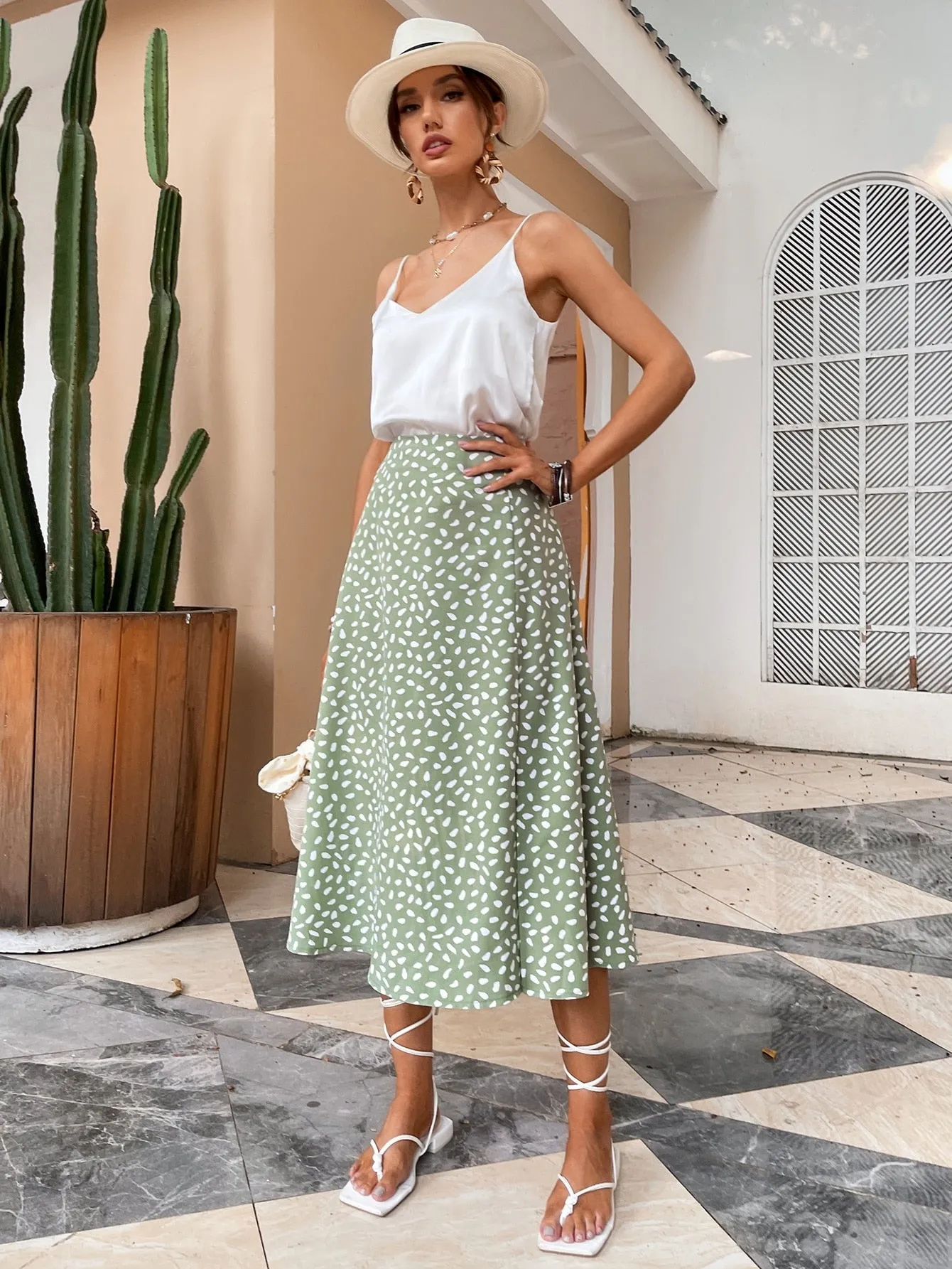 Green Boho Split Thigh Women Skirts