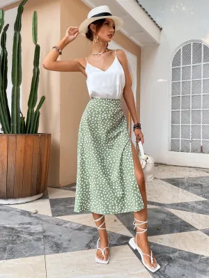 Green Boho Split Thigh Women Skirts