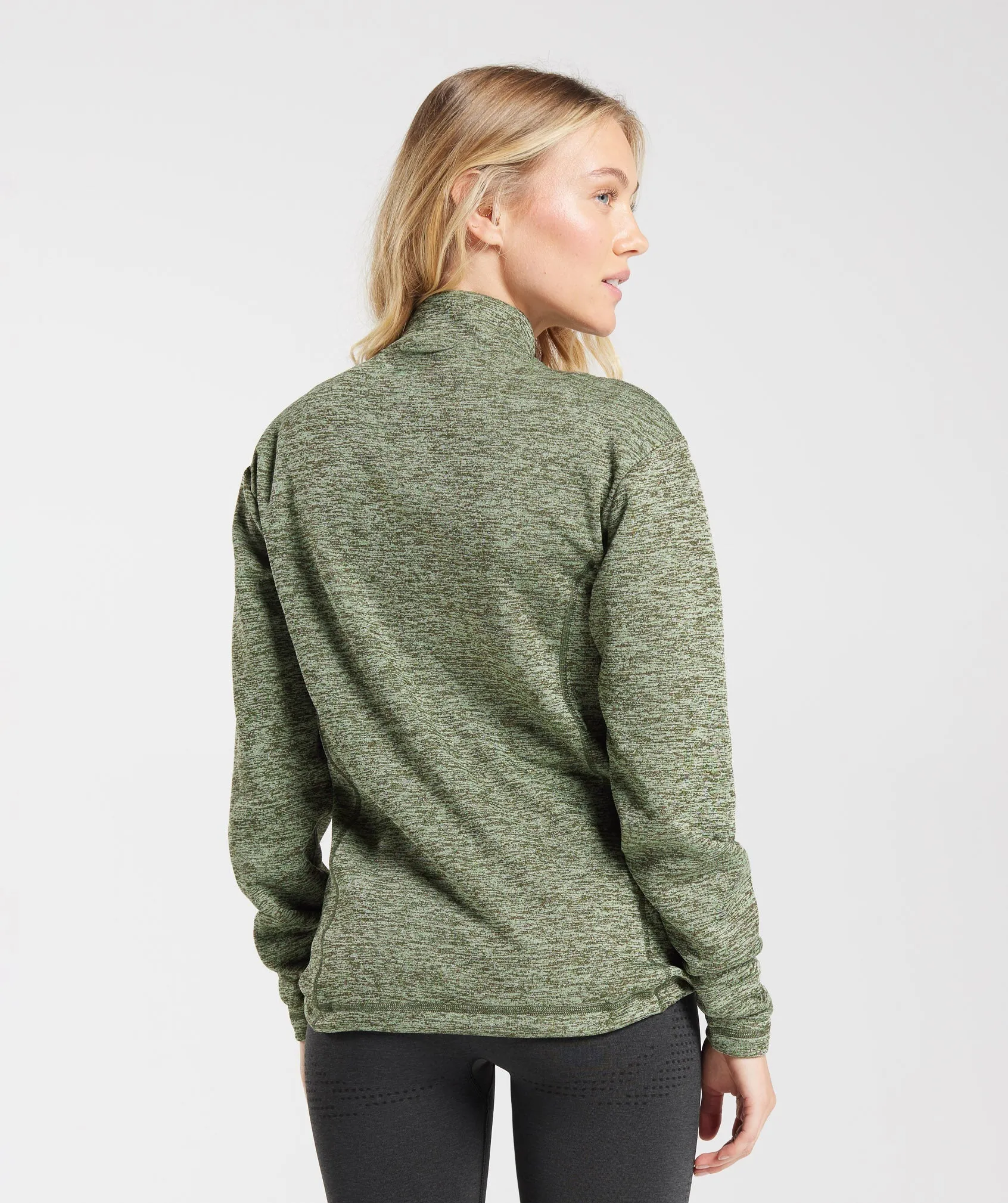 Gymshark Thermal Fleece 1/4 Zip Pullover - Winter Olive/Light Sage Green