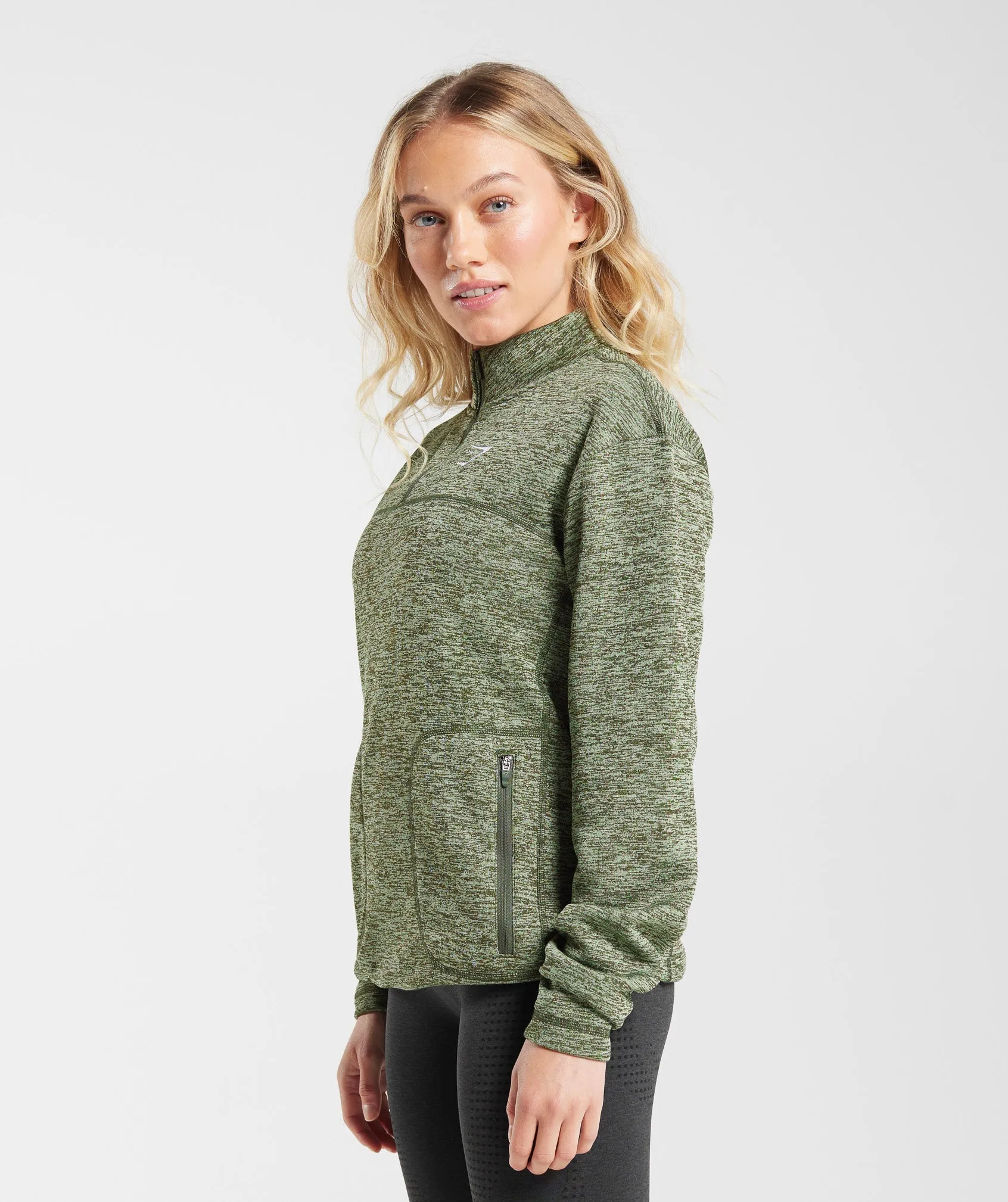 Gymshark Thermal Fleece 1/4 Zip Pullover - Winter Olive/Light Sage Green
