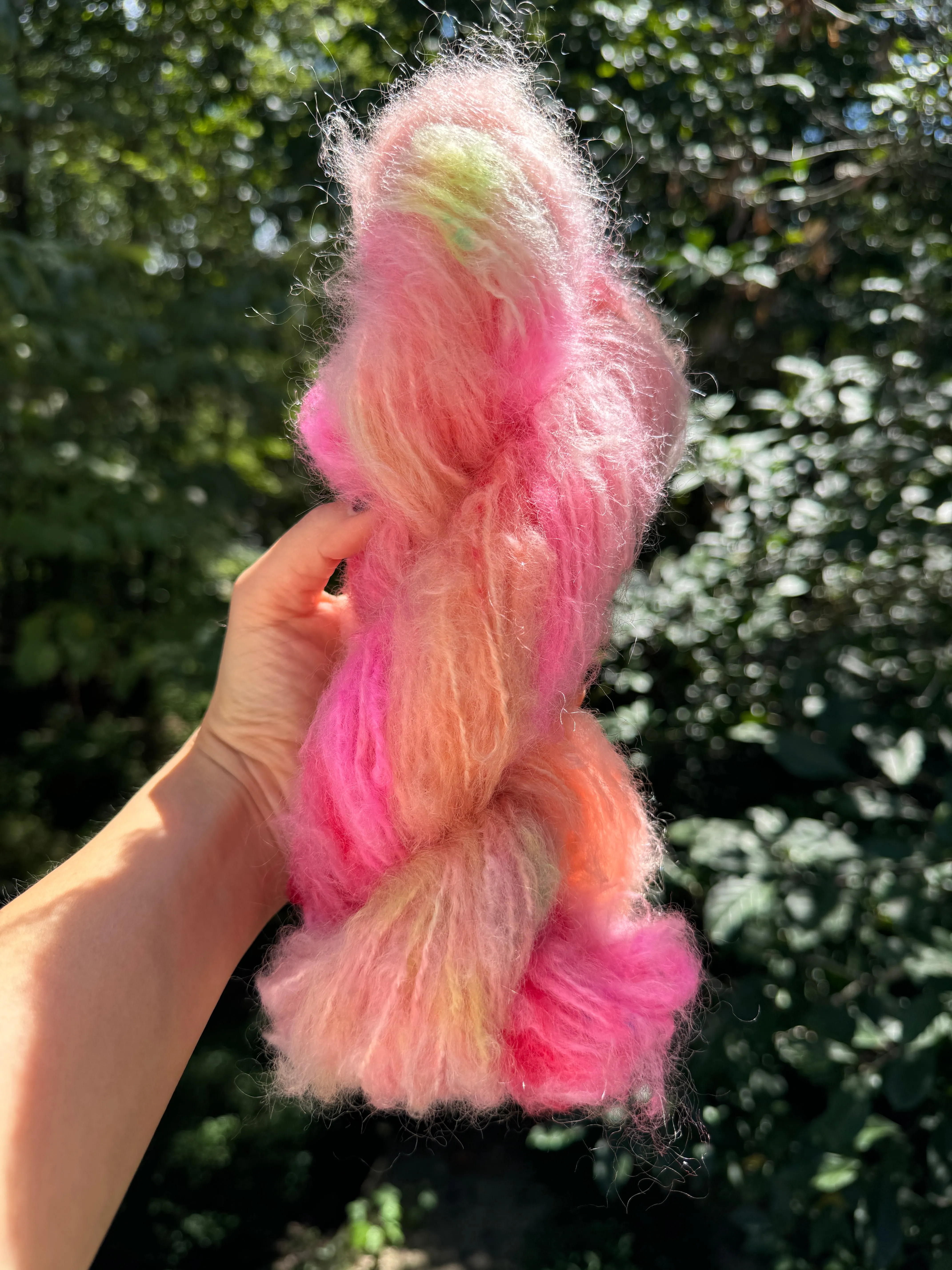 Hand Dyed Mohair Wool Bulky Yarn (Neon Sorbet)
