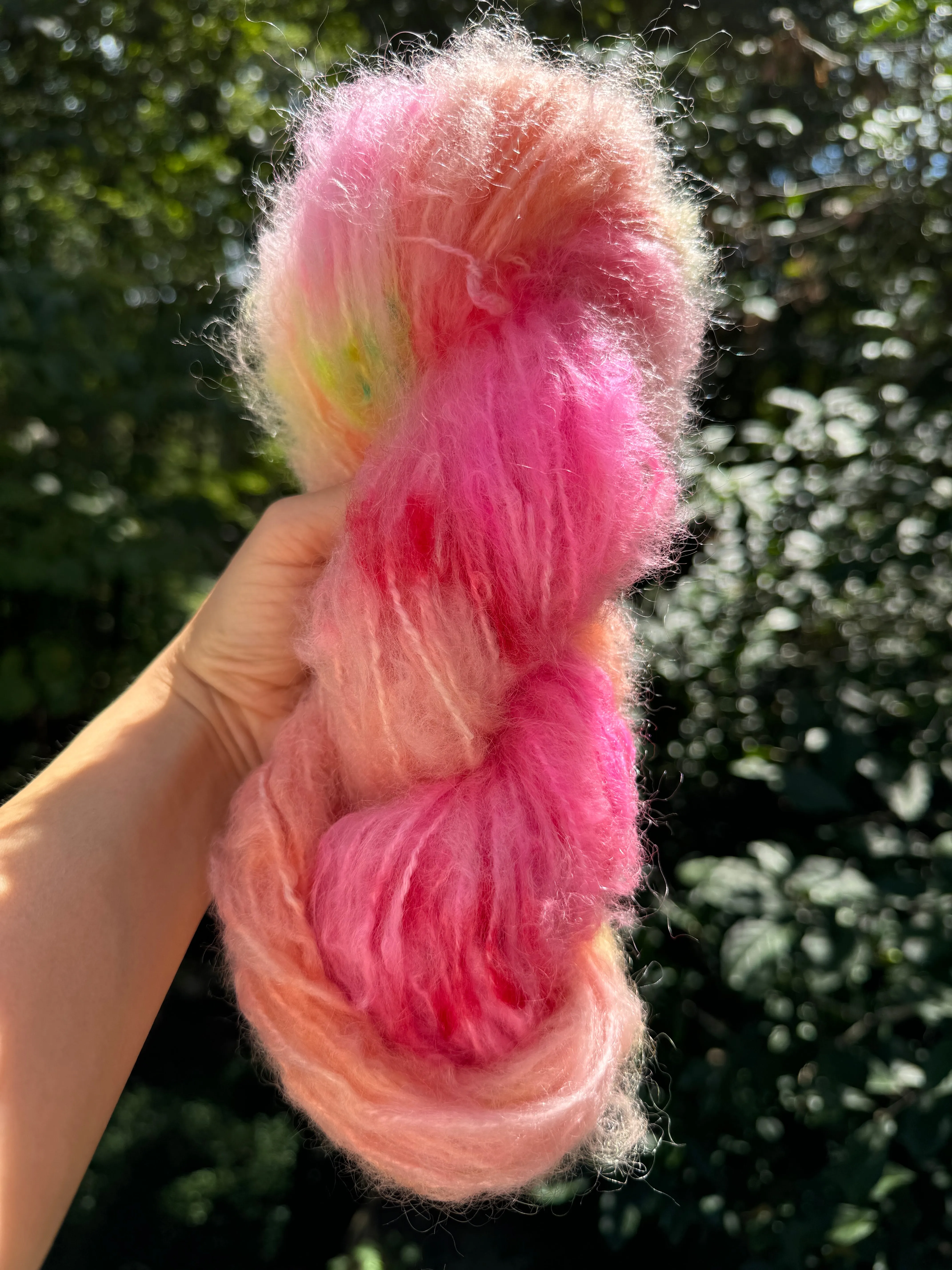 Hand Dyed Mohair Wool Bulky Yarn (Neon Sorbet)