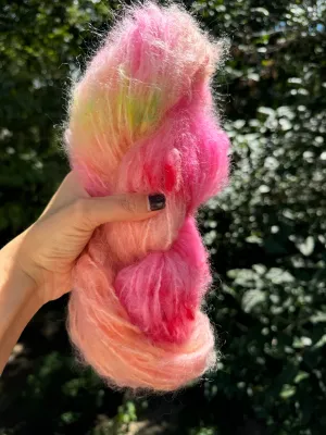 Hand Dyed Mohair Wool Bulky Yarn (Neon Sorbet)