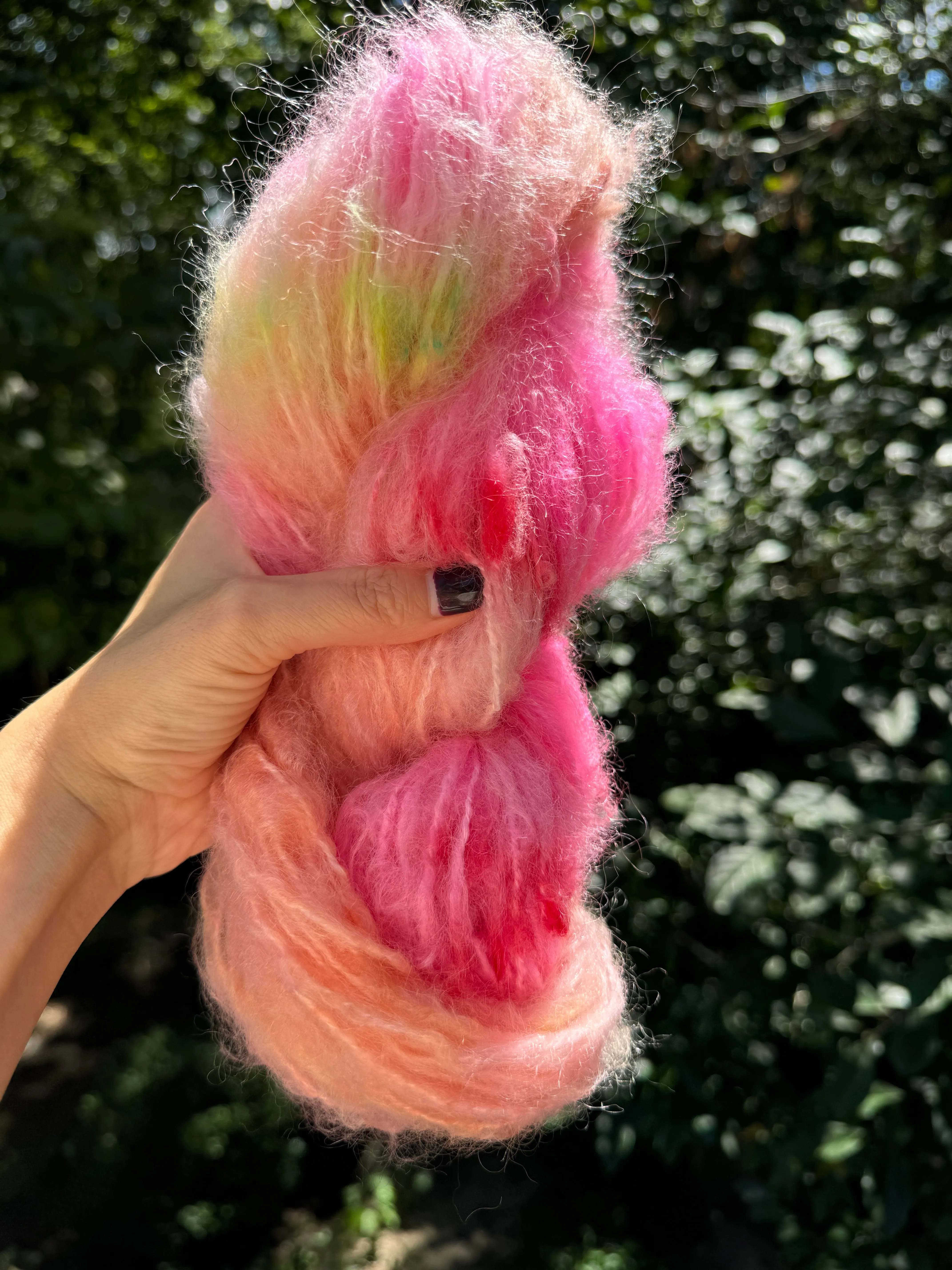 Hand Dyed Mohair Wool Bulky Yarn (Neon Sorbet)