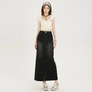 High Waist Slit Denim Skirt