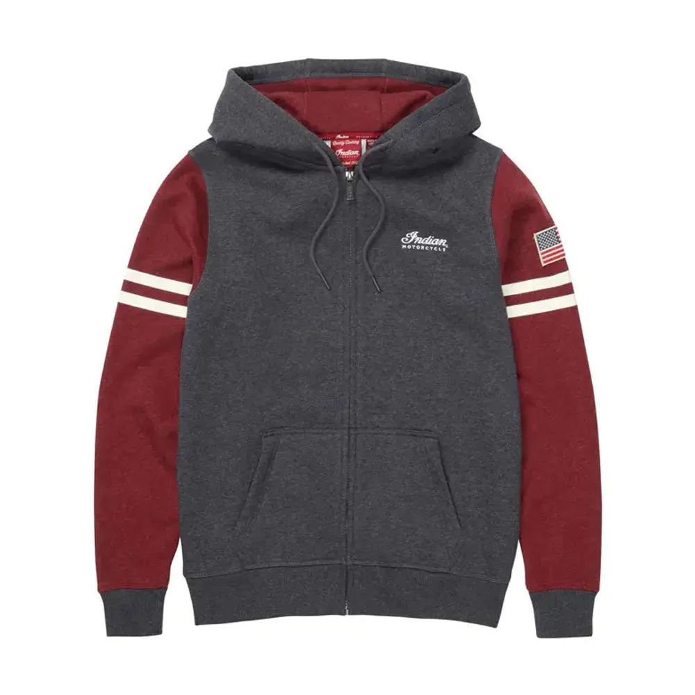 Indian Motorcycle  Womens Contrast Zip Thru Hoodie Warm Comfortable Casual Grey