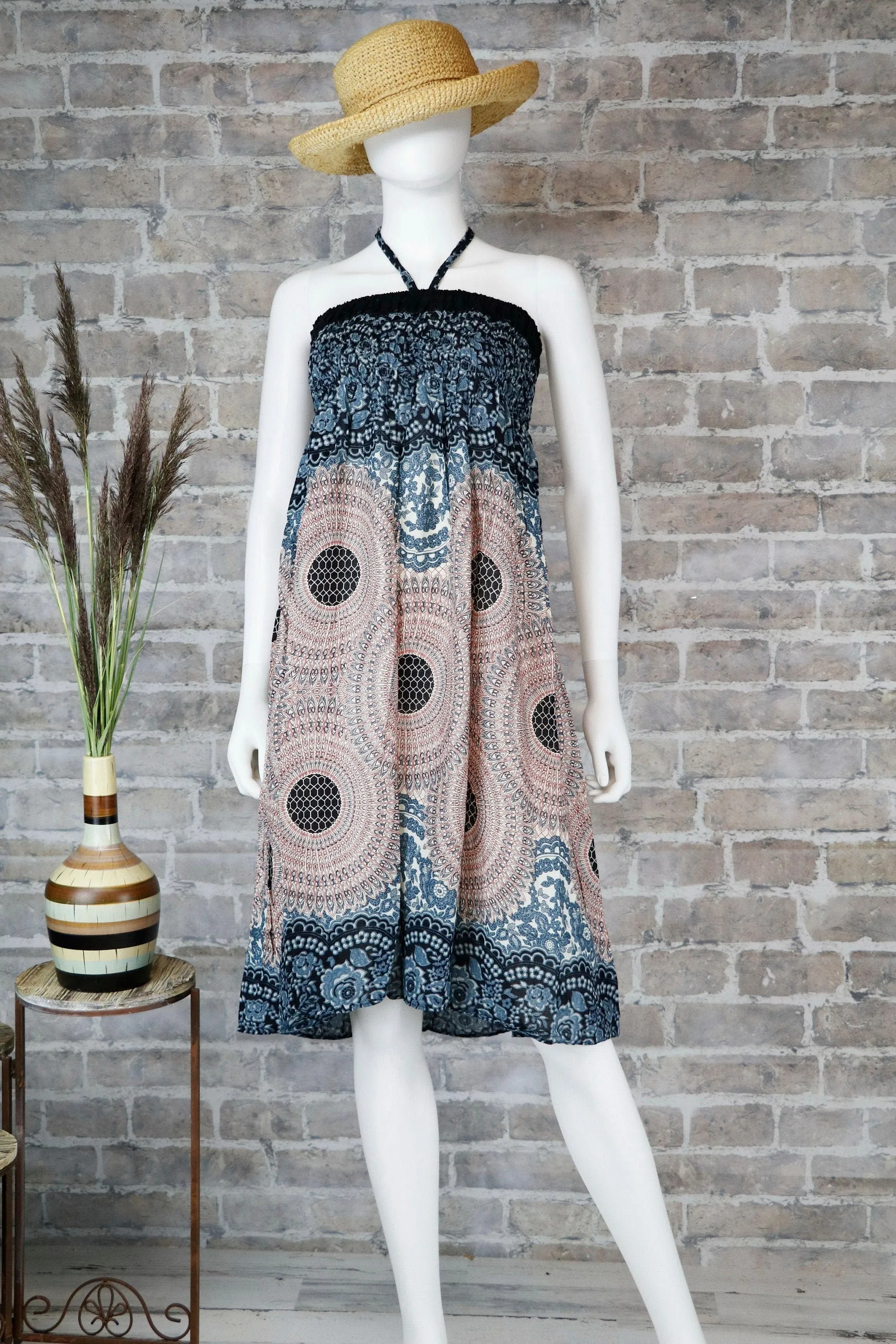 Mandala Dress Maxi Skirts Boho Hippie Bohemian Wrap Skirt Beach Long Skirt Gypsy Women summer dress/ Black White / Us Size 0-12 or XS-L