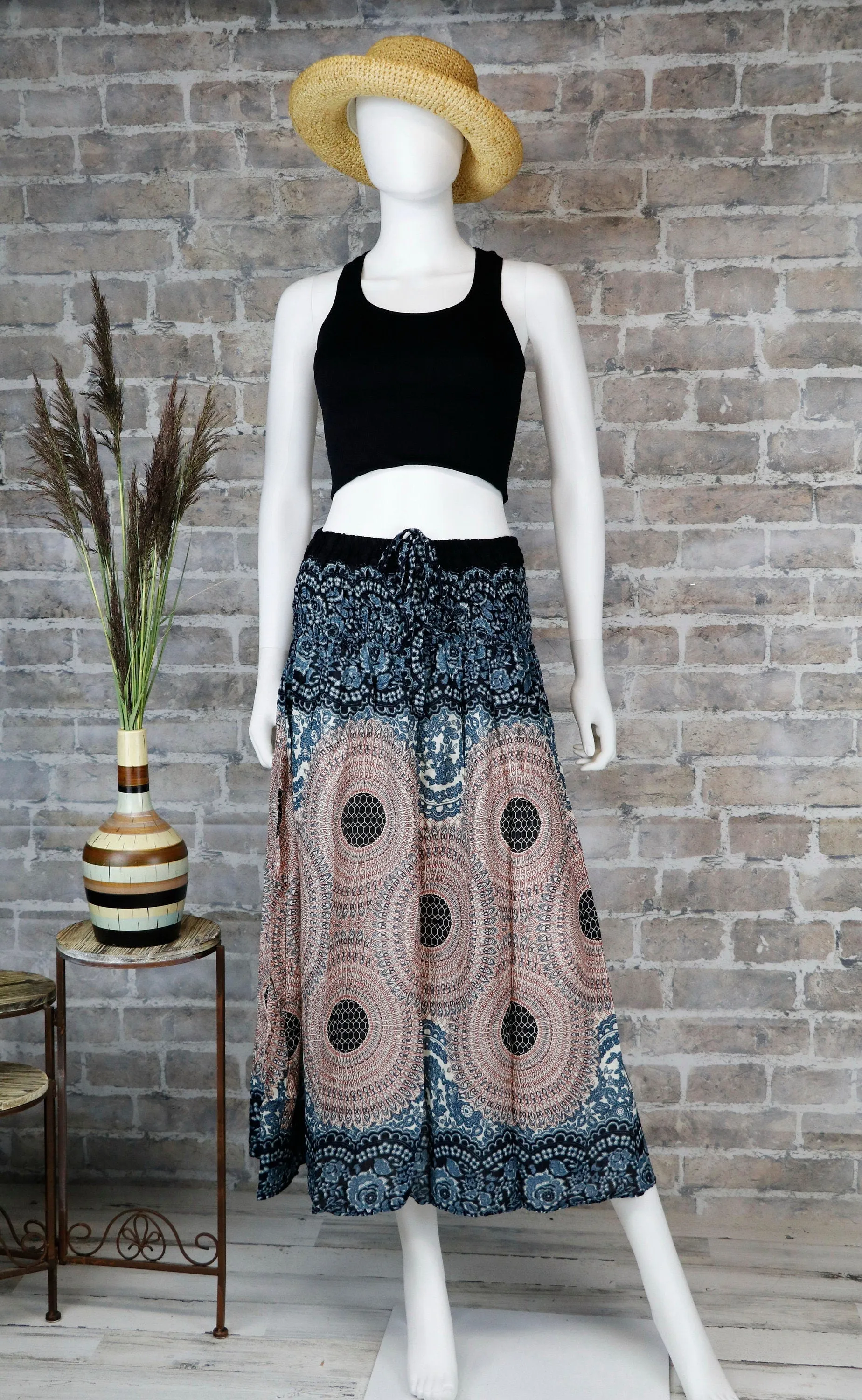 Mandala Dress Maxi Skirts Boho Hippie Bohemian Wrap Skirt Beach Long Skirt Gypsy Women summer dress/ Black White / Us Size 0-12 or XS-L
