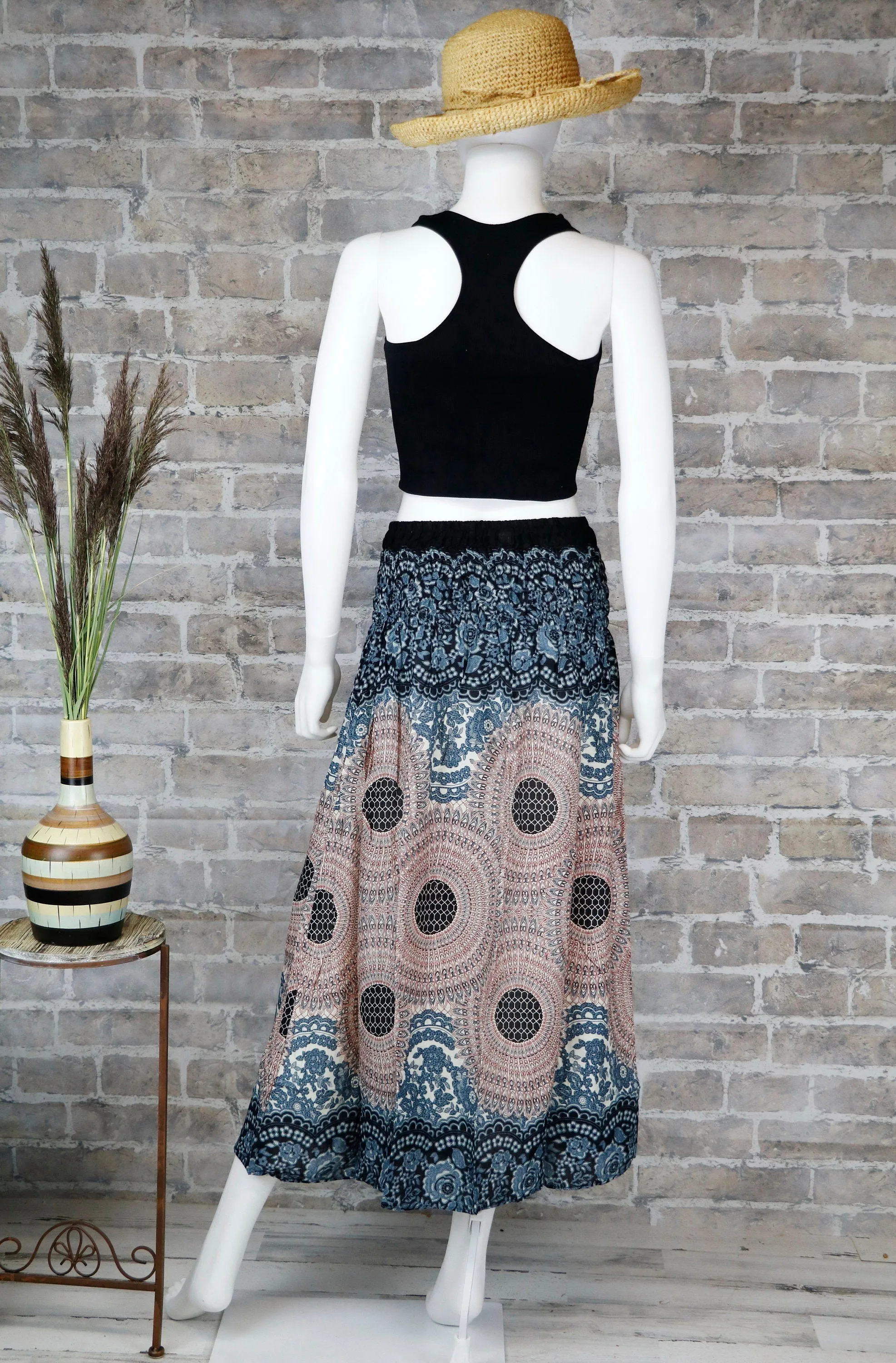 Mandala Dress Maxi Skirts Boho Hippie Bohemian Wrap Skirt Beach Long Skirt Gypsy Women summer dress/ Black White / Us Size 0-12 or XS-L