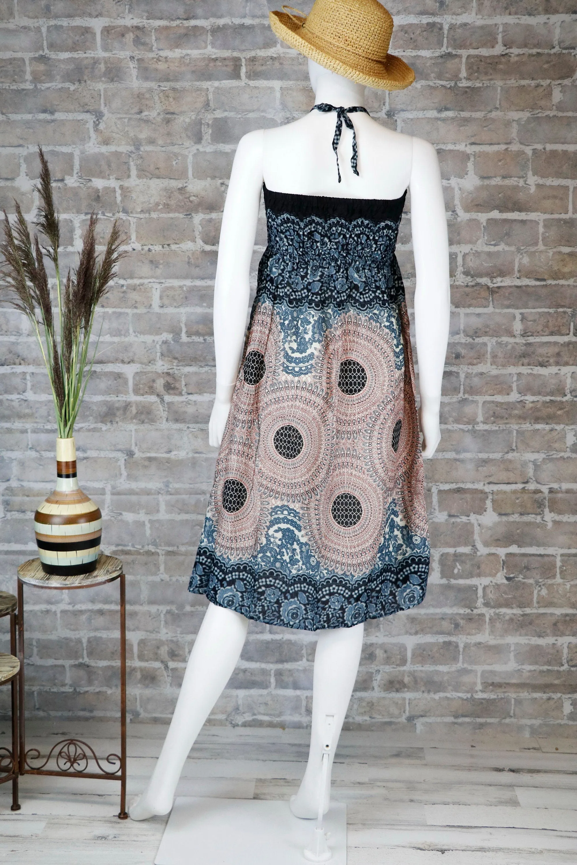 Mandala Dress Maxi Skirts Boho Hippie Bohemian Wrap Skirt Beach Long Skirt Gypsy Women summer dress/ Black White / Us Size 0-12 or XS-L