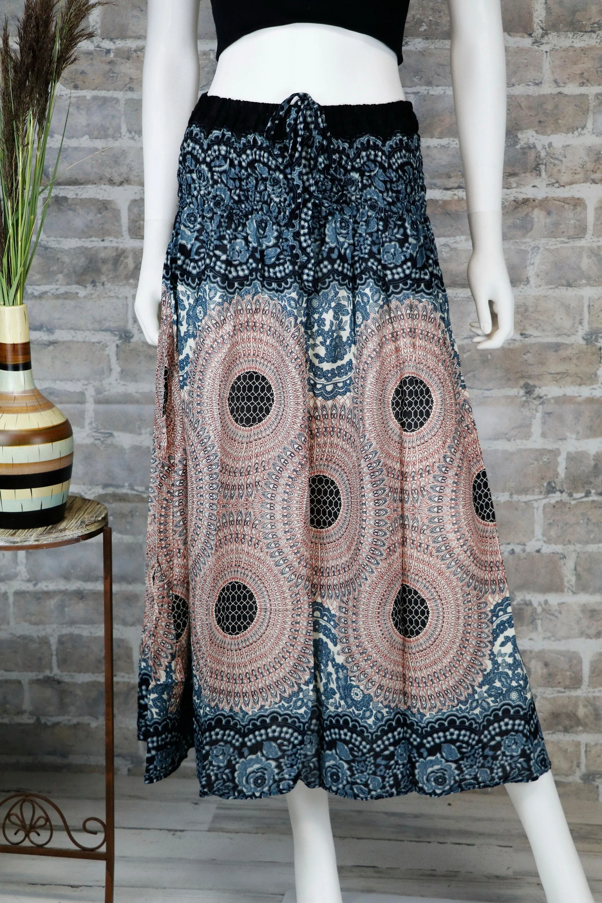 Mandala Dress Maxi Skirts Boho Hippie Bohemian Wrap Skirt Beach Long Skirt Gypsy Women summer dress/ Black White / Us Size 0-12 or XS-L