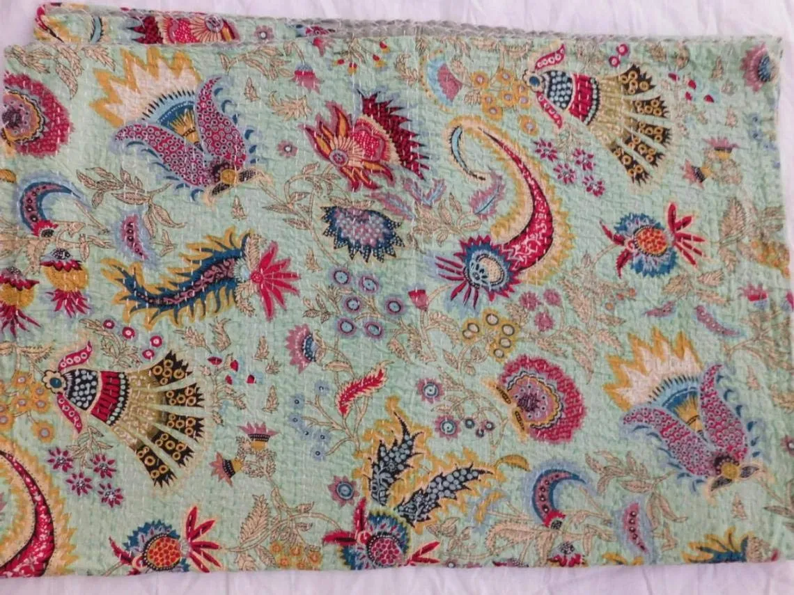 MTREON Kantha Quilt Hippie Bed Cover Throw and Cotton Blanket Twin Size Kantha Quilt Handmade 60x90 inch Single Size
