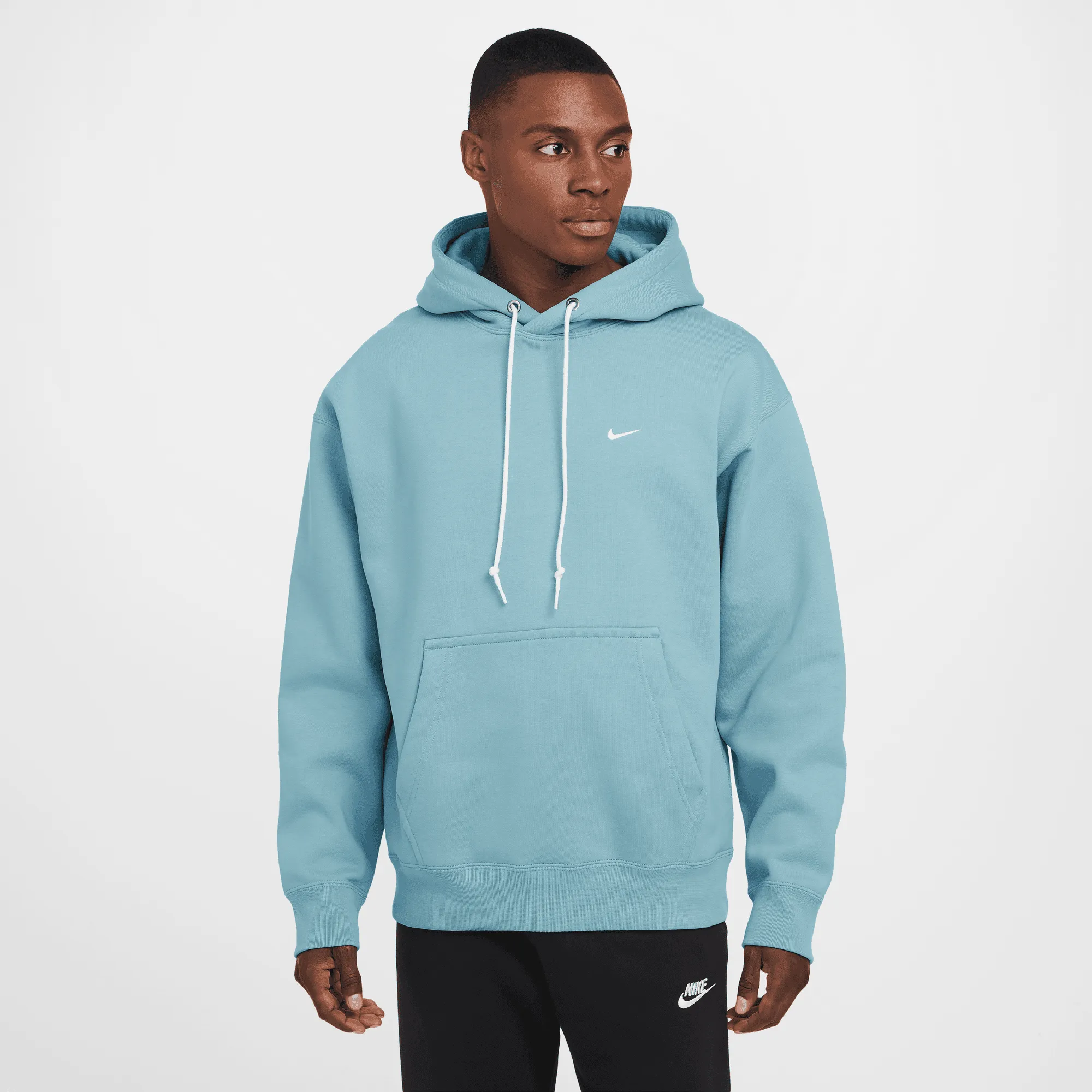 Nike Solo Swoosh Denim Turquoise Blue Pullover Hoodie