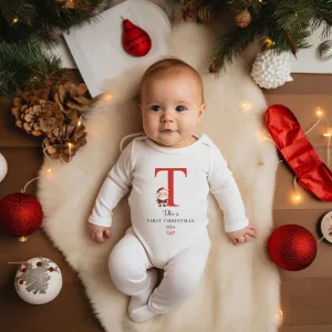 Personalised First Christmas Baby Outfit- My First Christmas Sleepsuit or vest - 1st Xmas Santa with an Initial